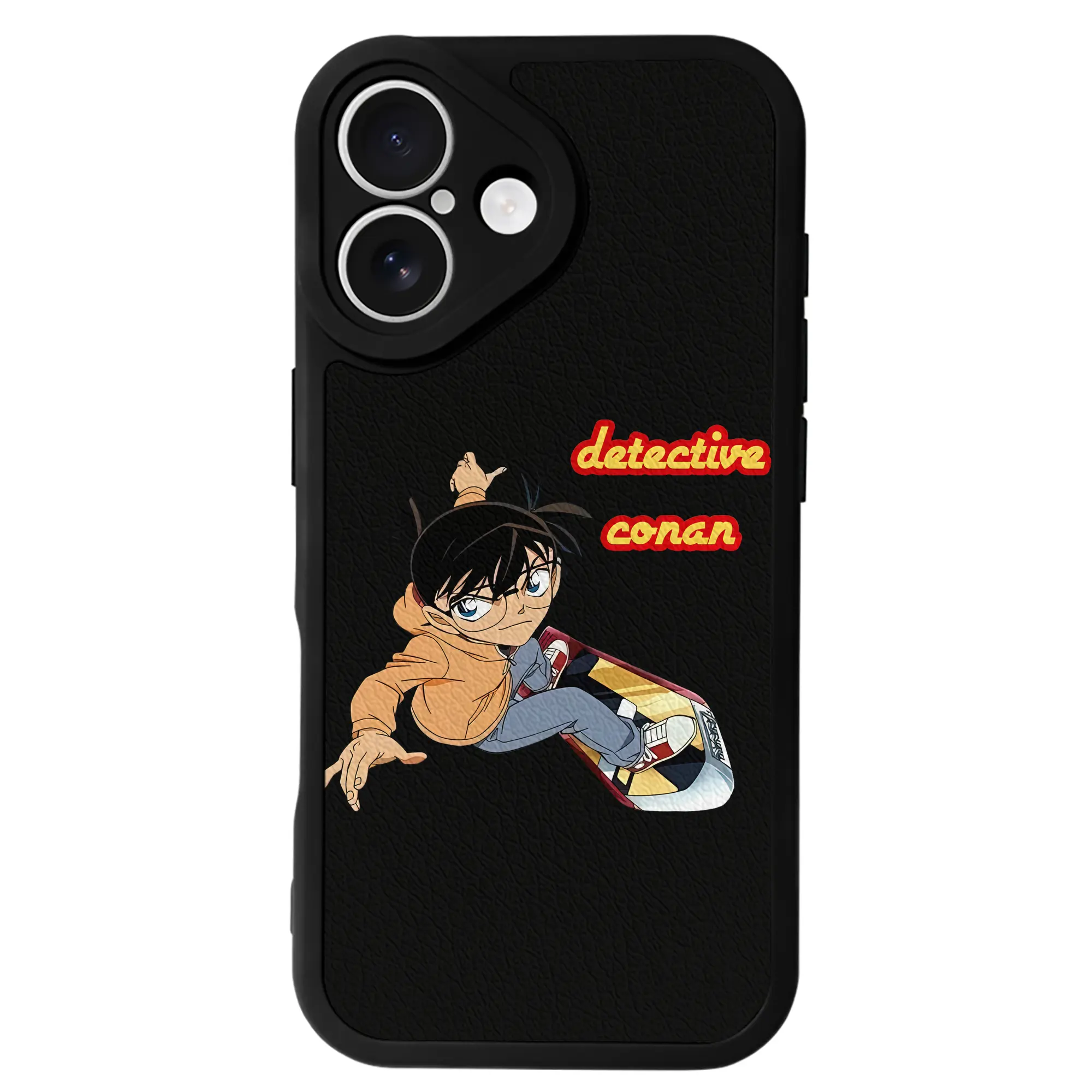 名探偵コナン グッズ 江戸川 コナン - IPhone 16シリーズ対応 ・ シリコンスマホケース ・ レザー調 ・ 高精度フィット ・ 耐衝撃 ・ ワイヤレス充電対応 ・ 精密カット